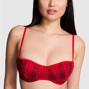PINK Victoria's Secret Red Plaid Balconette Bra